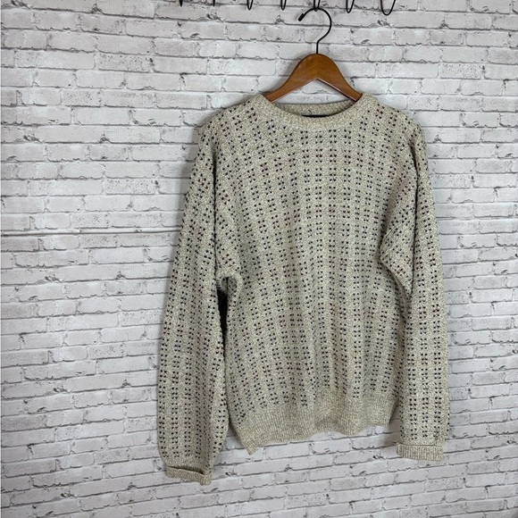 Vintage Oatmeal Speckled Chunky Cotton Crewneck Knit Sweater - Picture 2 of 4